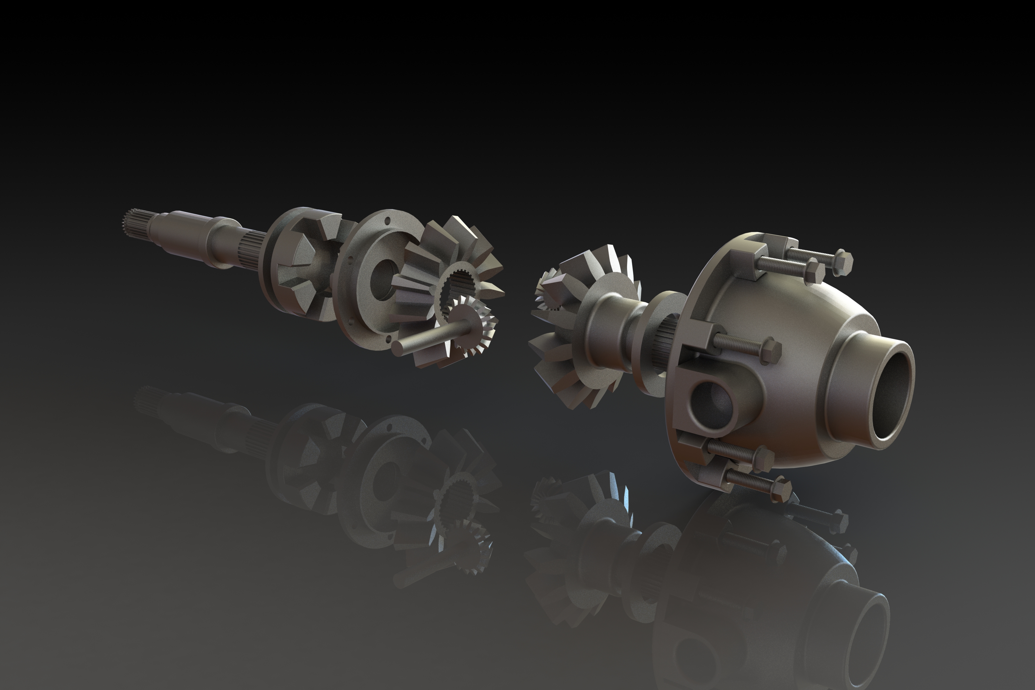 差速齿轮简易模型爆炸图3D图纸 Solidworks设计 附STEP